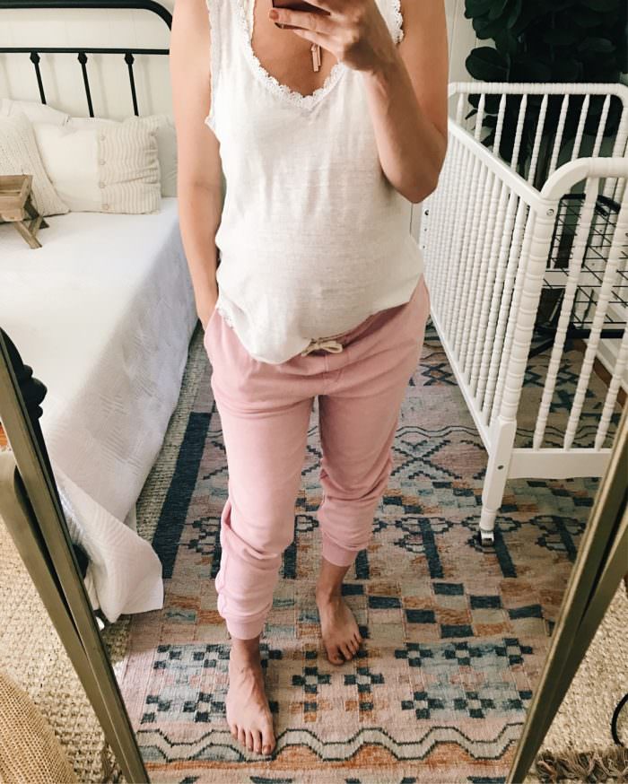 32 weeks maternity style in NON maternity joggers that have become my GO TO!