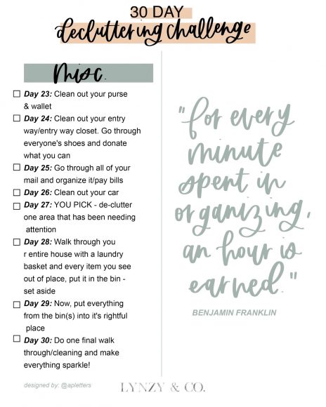 30 Day DeCluttering Challenge & Printable - Lynzy & Co.