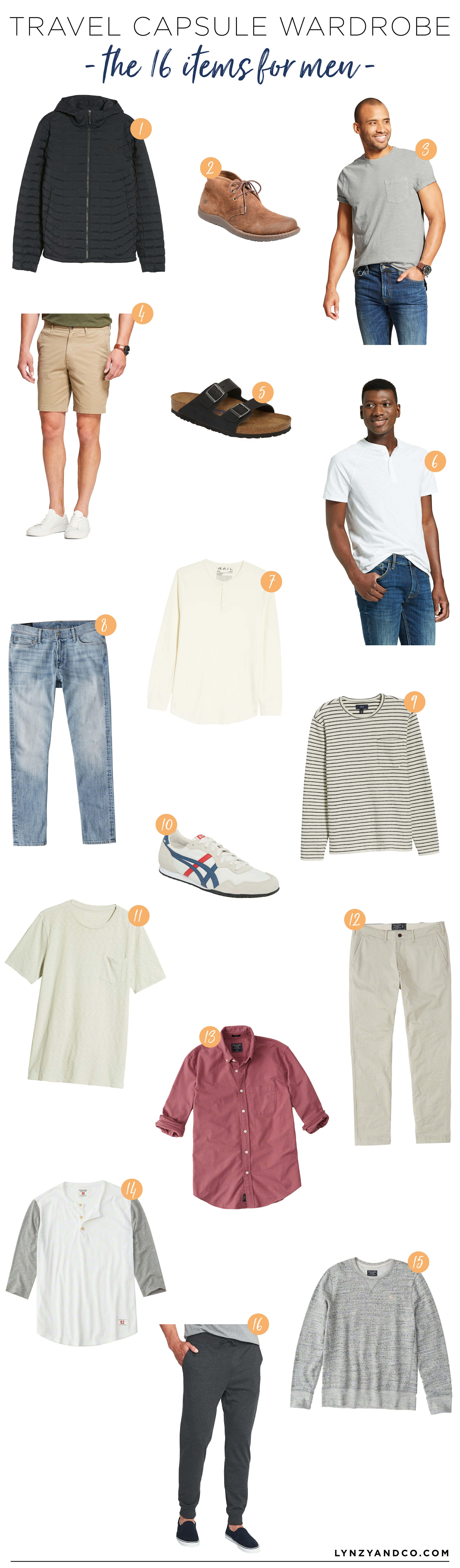 This travel capsule wardrobe for men has everything from layering sweatshirts to cozy & cool joggers! 16 items to take you from summer to fall seamlessly!