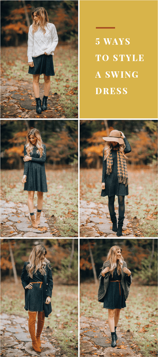 How to Style A Swing Dress 5 Ways | Style it by itself with booties and cuffed socks!