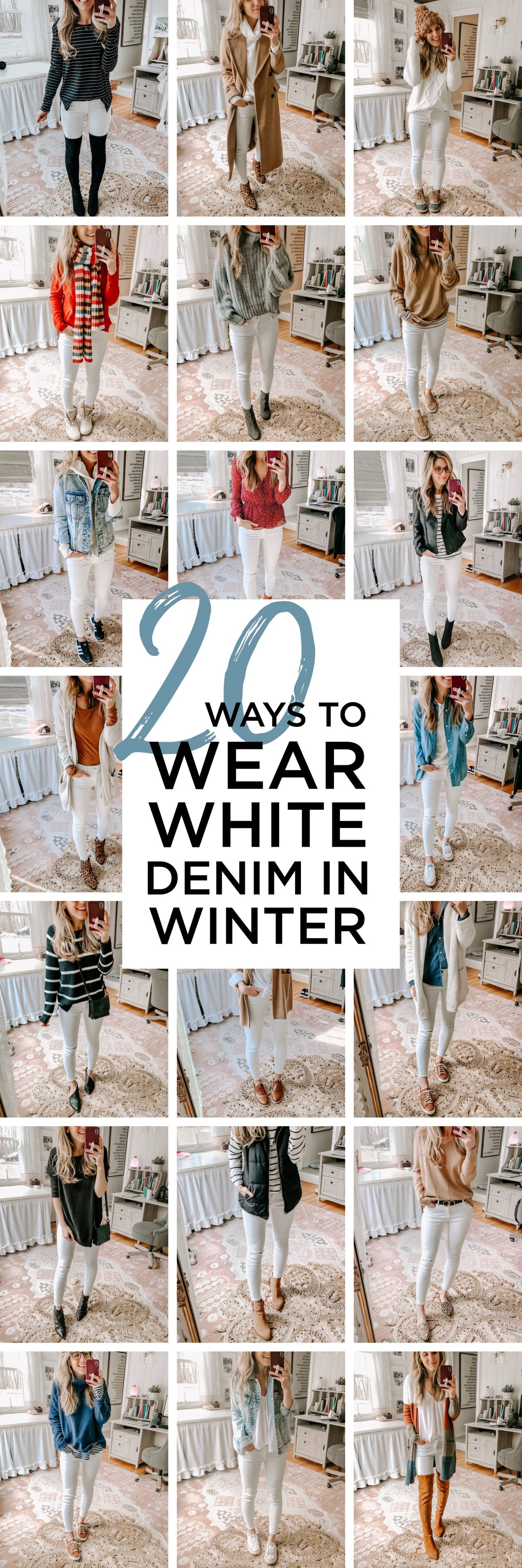 20 Ways on How to Style White Denim in Winter with Motherhood Life & Style blogger, Lynzy & Co.